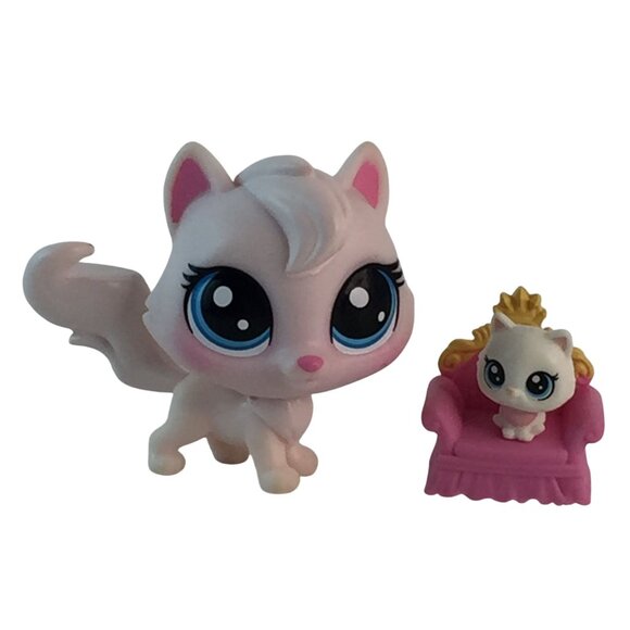 Littlest Pet Shop LPS Viola & Bijou Angora Cat Kitten #1-98 1-99 w/Throne Chair - Picture 1 of 8